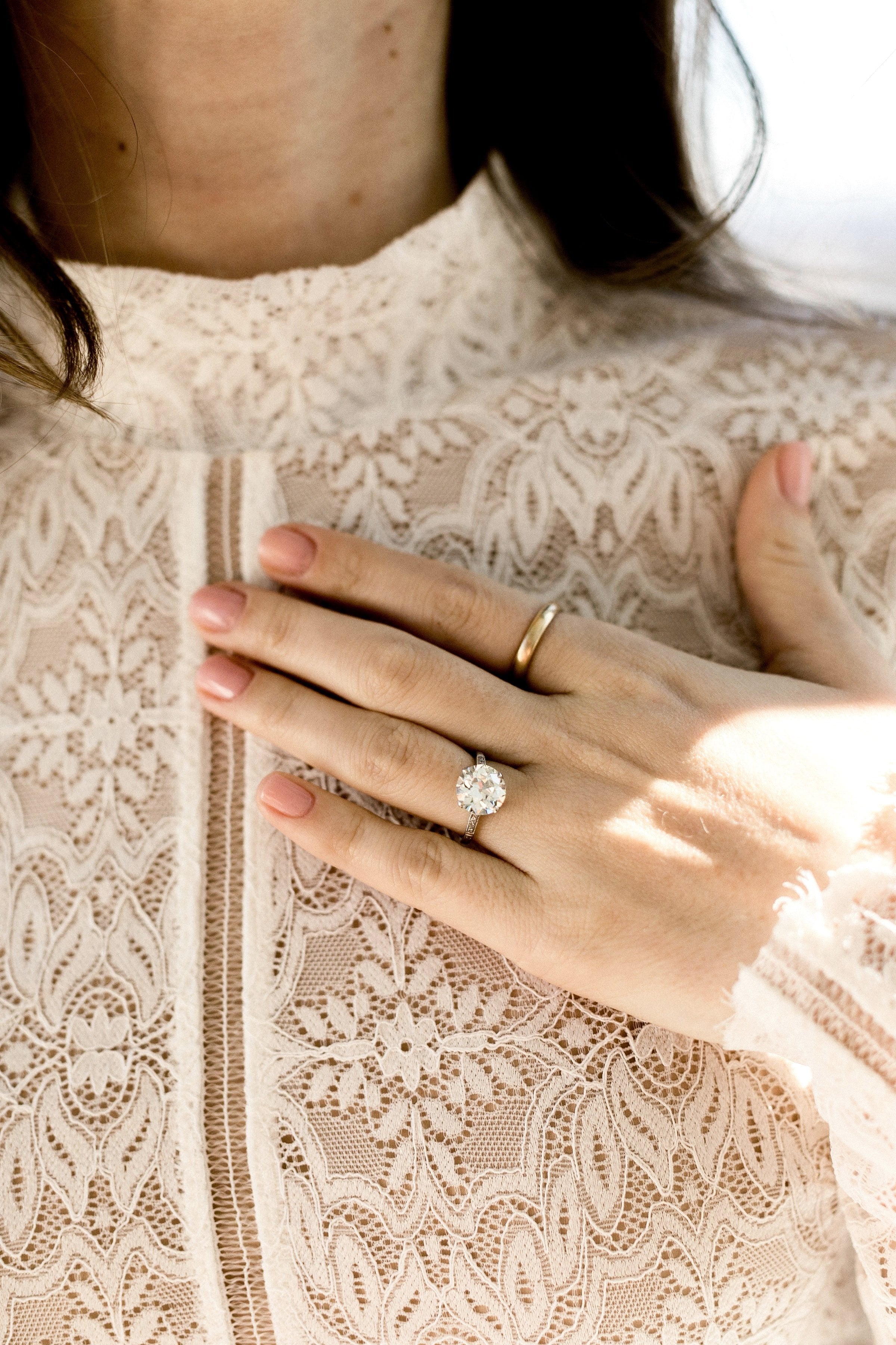 3.60ct old European cut diamond Vintage Diamond Engagement Ring With Milgrain