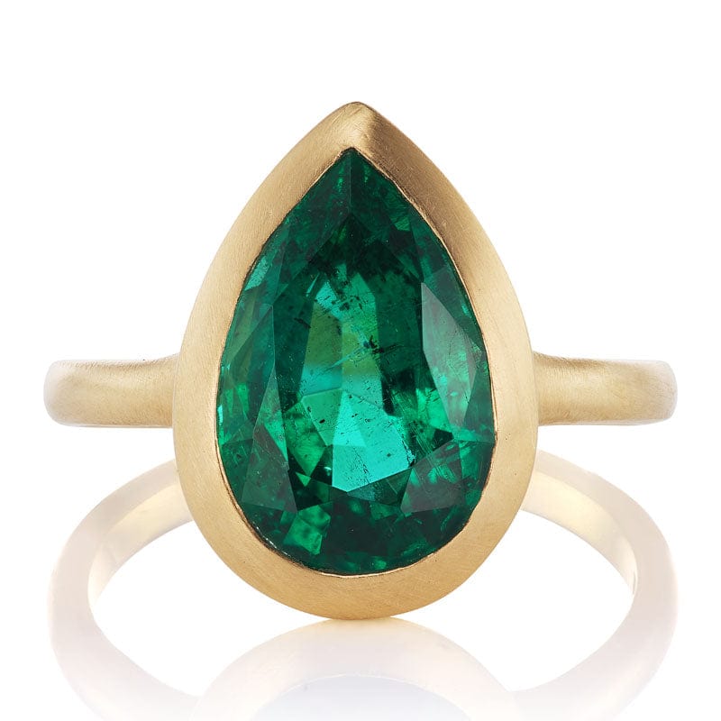 3.60 carat Pear Shaped Emerald Engagement Ring