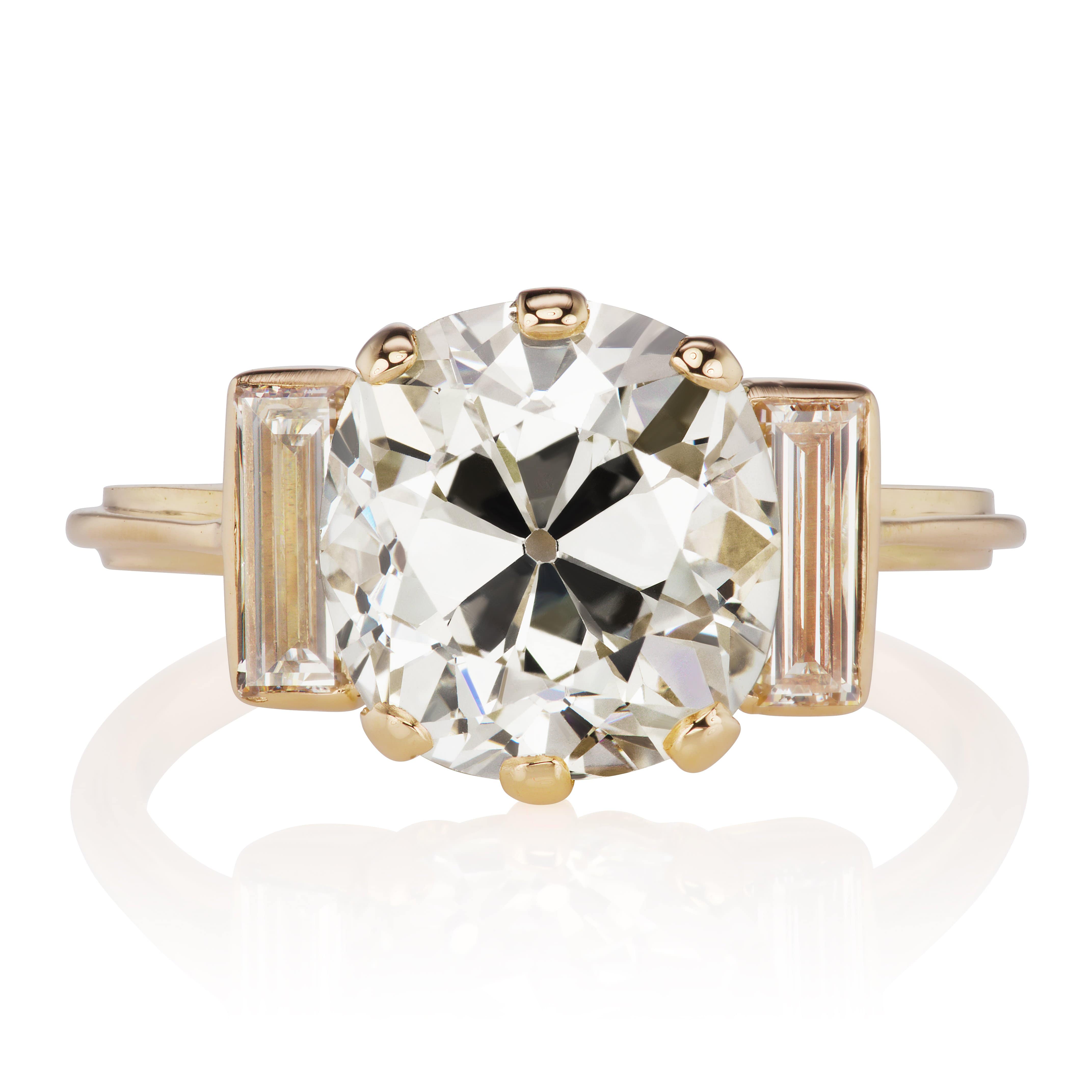 3.66 ct Large Diamond Engagement Ring with Baguettes