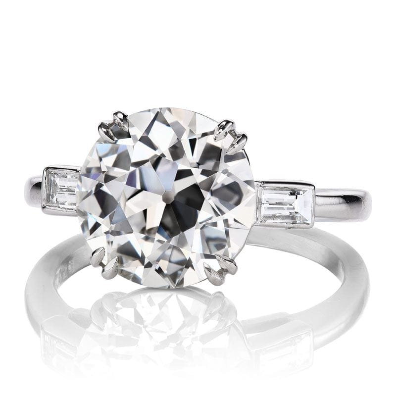 3.82 Carat Vintage Platinum Engagement Ring with Sleek Baguettes