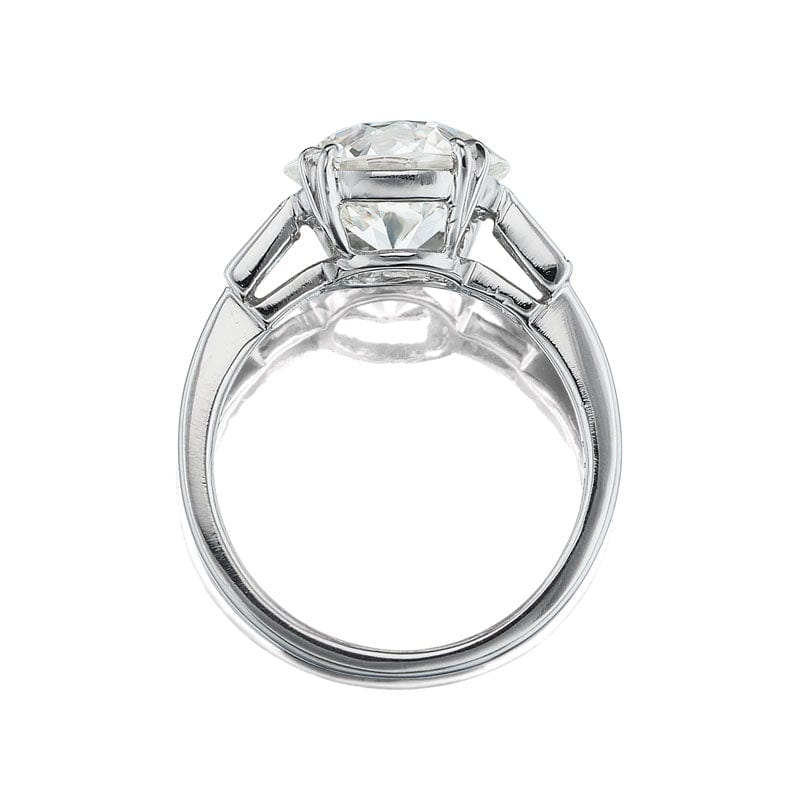 3.82 Carat Vintage Platinum Engagement Ring with Sleek Baguettes