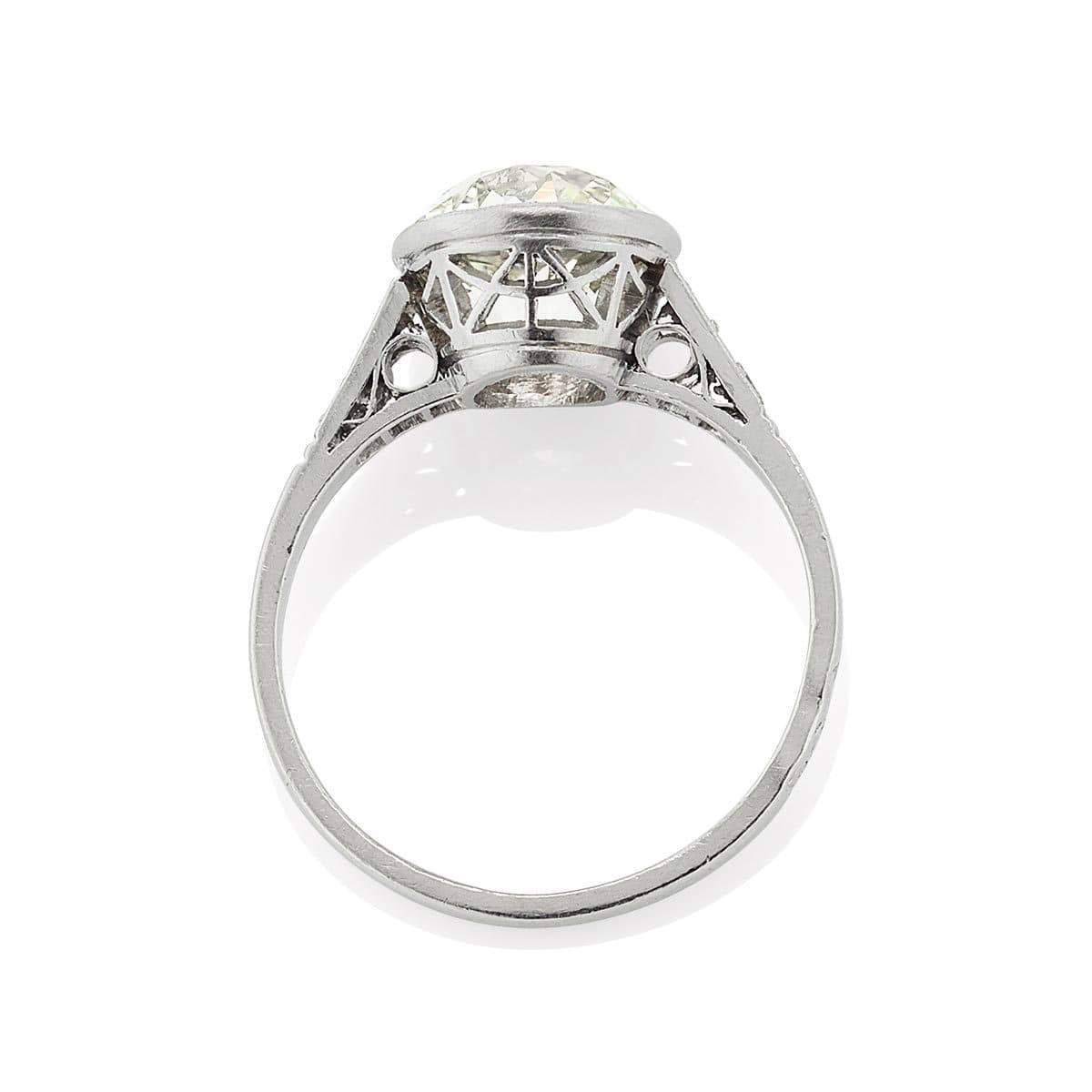 Bezel Set 3.83 ct Old European Cut Engagement Ring with Side Stones