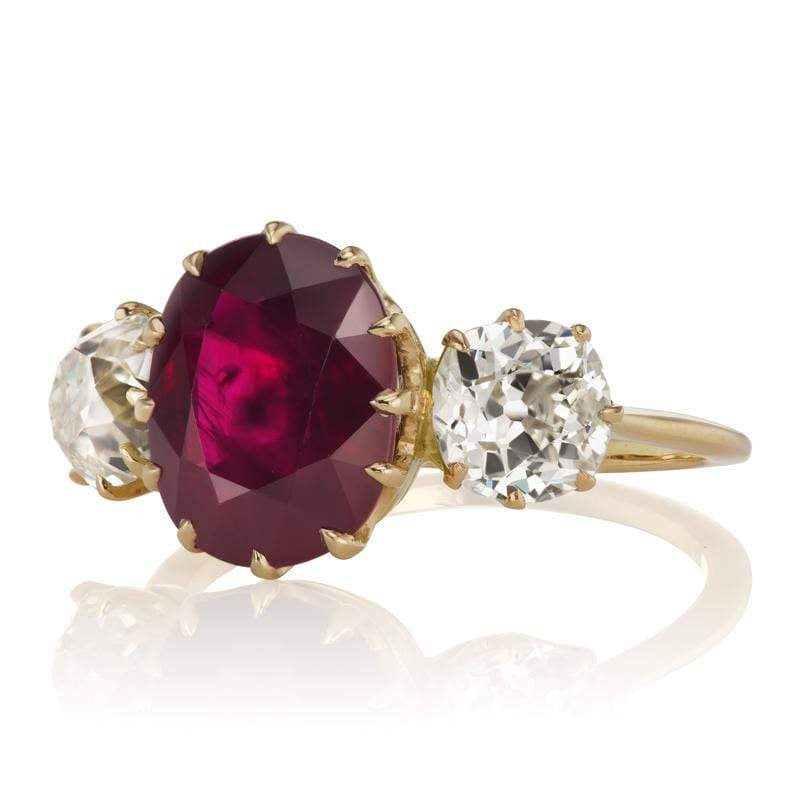 4.19 ct Ruby Engagement Ring with Diamond Side Stones