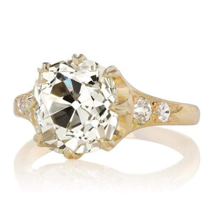 4.20 ct Warm Old Mine Cut Engagement Ring with Side Stones