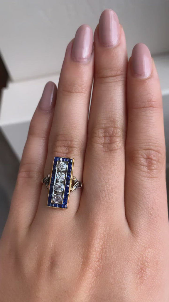 Rectangle Halo Engagement Ring - Sapphire & Diamond | Victor Barbone