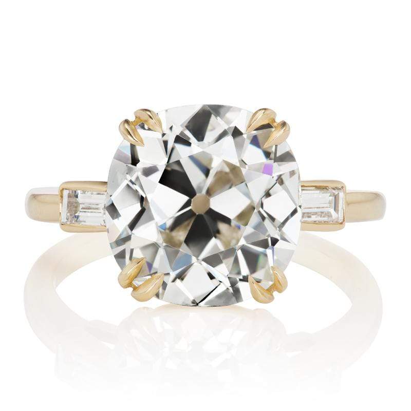5 Carat Old Mine Cut Engagement Ring with Baguettes