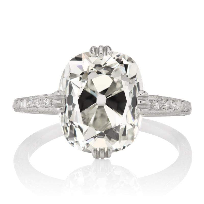5.34 ct Elongated Old Mine Cut Diamond Engagement Ring