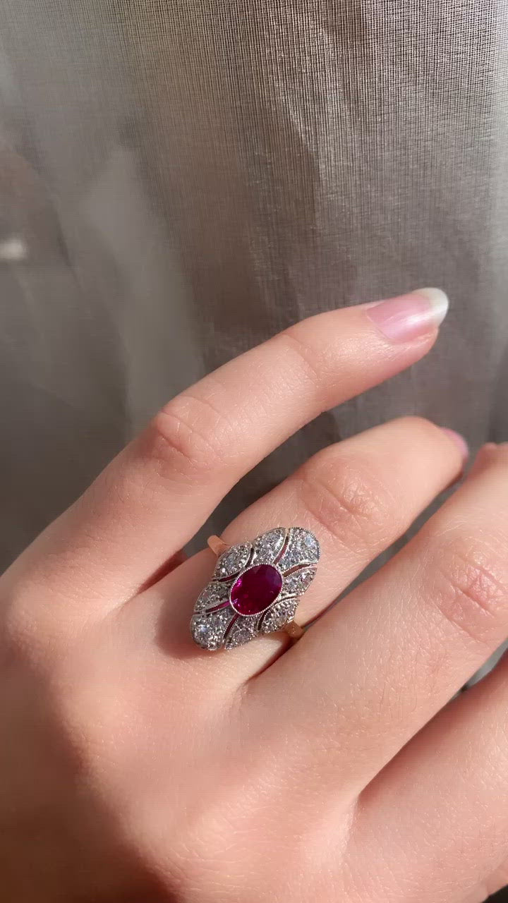 Antique Vertical Ruby & Diamond Engagement Ring