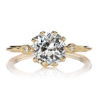 Old Mine Cut Engagement Ring with 18kt Yellow Gold Dainty Leaf Setting