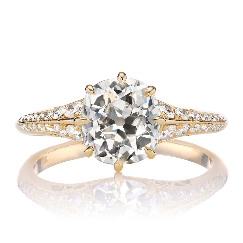 2-carat Old Mine Cut Engagement Ring in Intricate Yellow Gold Setting