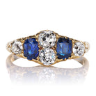 Antique No-Heat Cambodian Sapphire and Diamond Six Stone Ring