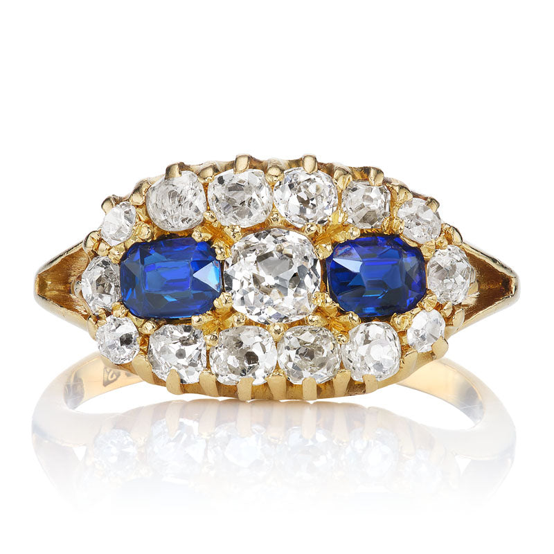 Antique Cluster Style Diamond and Sapphire Ring