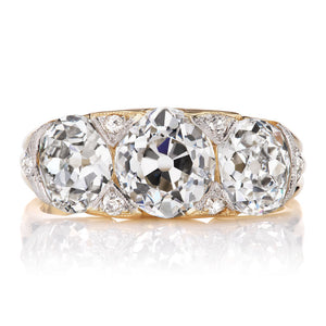 Stunning Three Stone Old Mine Cut Diamond Ring in Two-Tone Setting