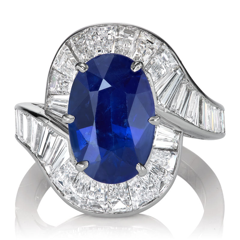Unique 5.67ct Sapphire + Diamond Vintage Art Deco Ring