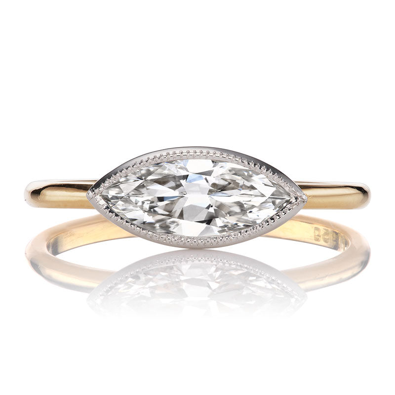 East-West Marquise Cut Diamond Ring in Two-Tone Setting
