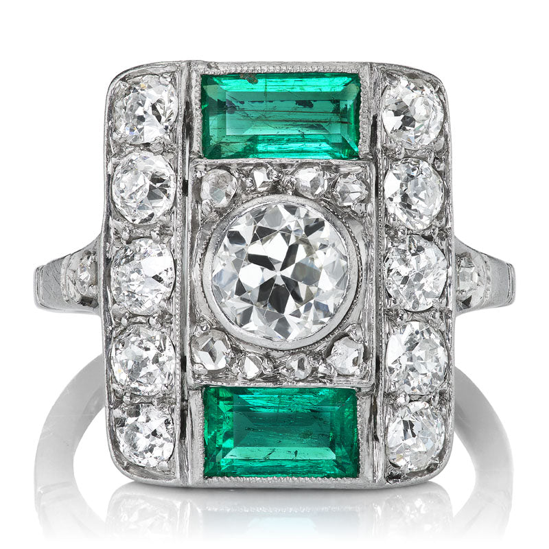 Vintage Art Deco Diamond and Emerald Panel Ring