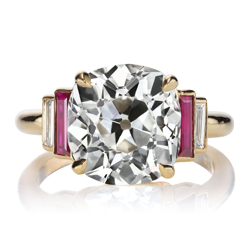 Stunning 5.52ct Old Mine Cut Diamond with Ruby Baguettes