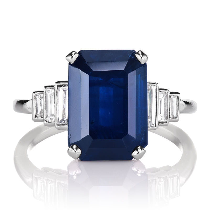 5.97ct Sapphire Engagement Ring with Baguettes