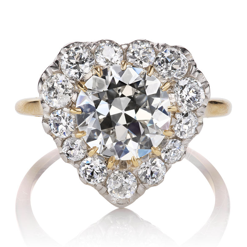 Stunning 3 carat Vintage Heart Shaped Diamond Cluster Ring