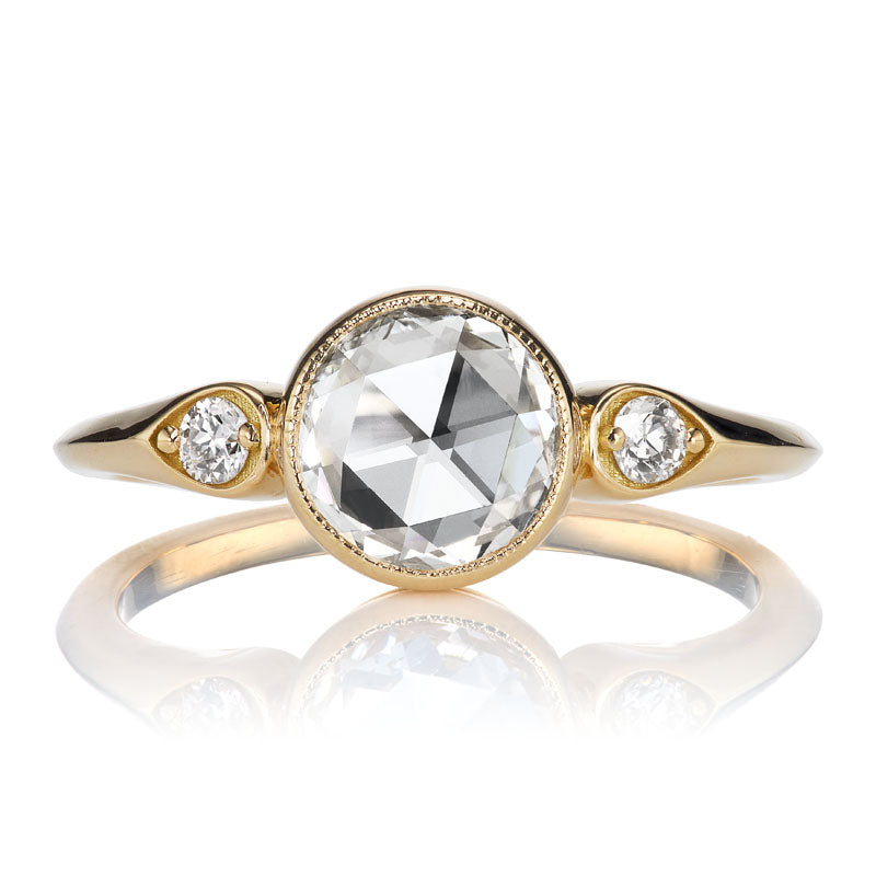 Bezel Set Rose Cut Diamond Ring with Side Stones