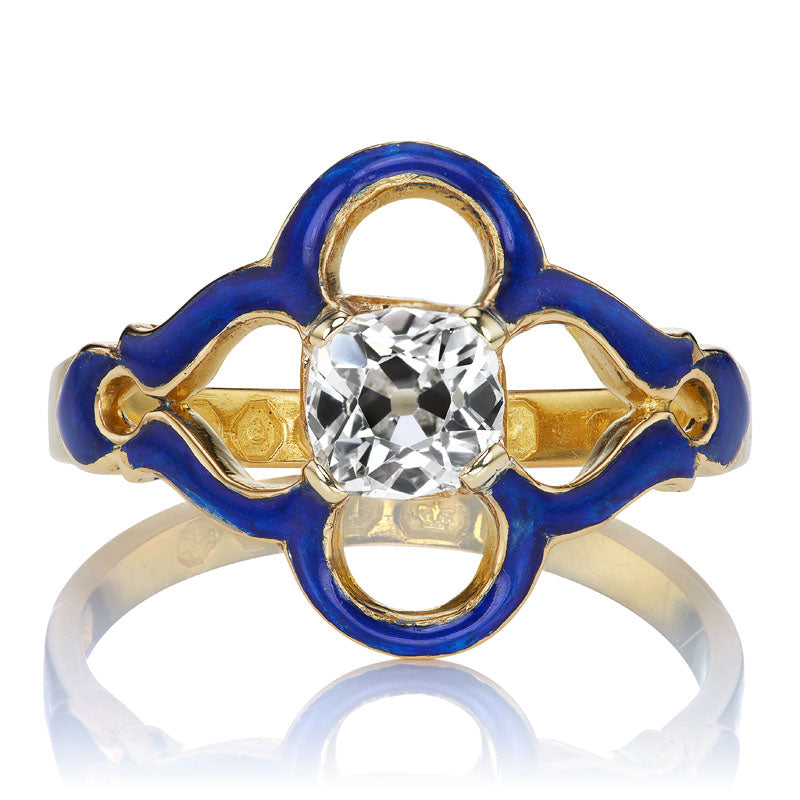 Unique Antique Blue Enamel and Diamond Ring