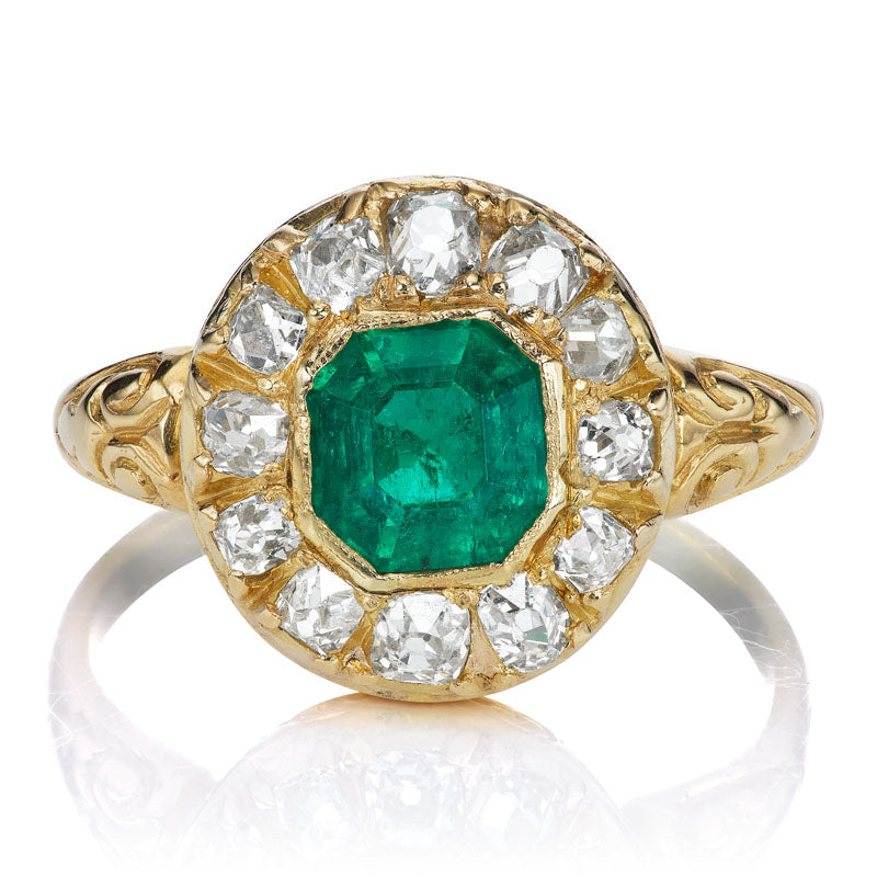 Antique Colombian Emerald and Diamond Cluster Ring 