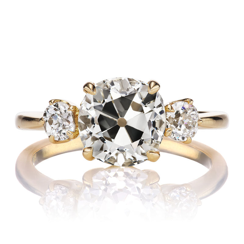 2.55 carat Old Mine Cut Diamond Ring with Side Stones