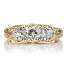 Authentic Vintage Carved Shank Half Hoop with 3 Old Mine Cut Diamonds