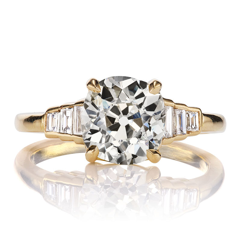 2 carat Old Mine Cut Ring with Baguette Side Stones