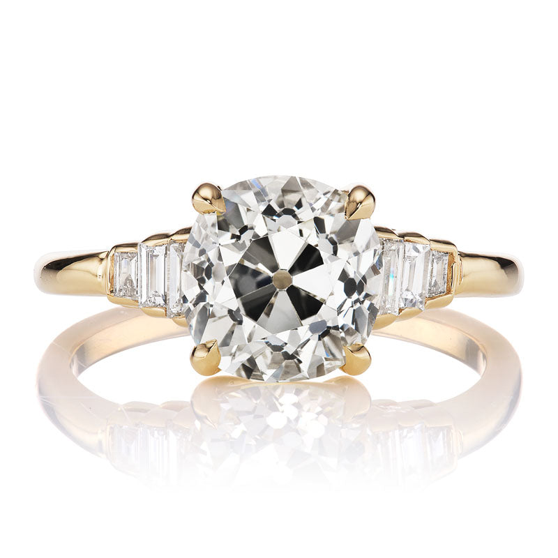 2ct Old Mine Cut Diamond Ring with Baguettes