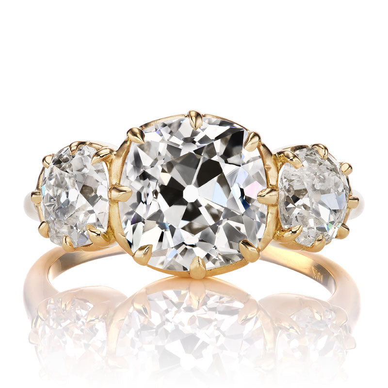 3 carat Old Mine Cut Engagement Ring with OMC Side Stones