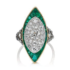 Antique Old Euro Cut Diamond + Emerald Cluster Ring
