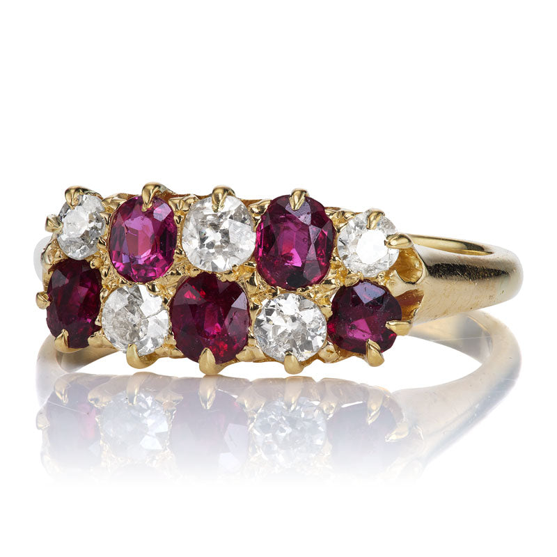 Diamond and Ruby Checkerboard Ring diamond with gemstone