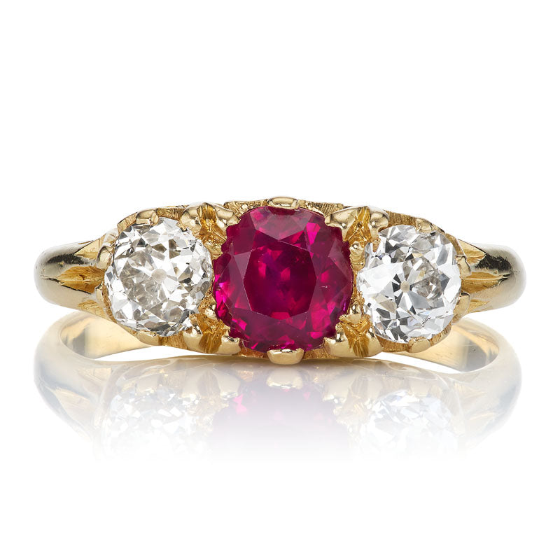 Victorian No Heat Ruby + Diamond Antique Half Hoop Ring