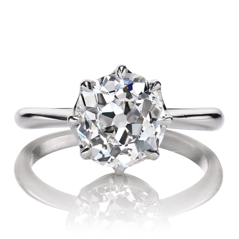 2.61 carat Old Mine Cut Diamond Ring in 8 prong Platinum Setting