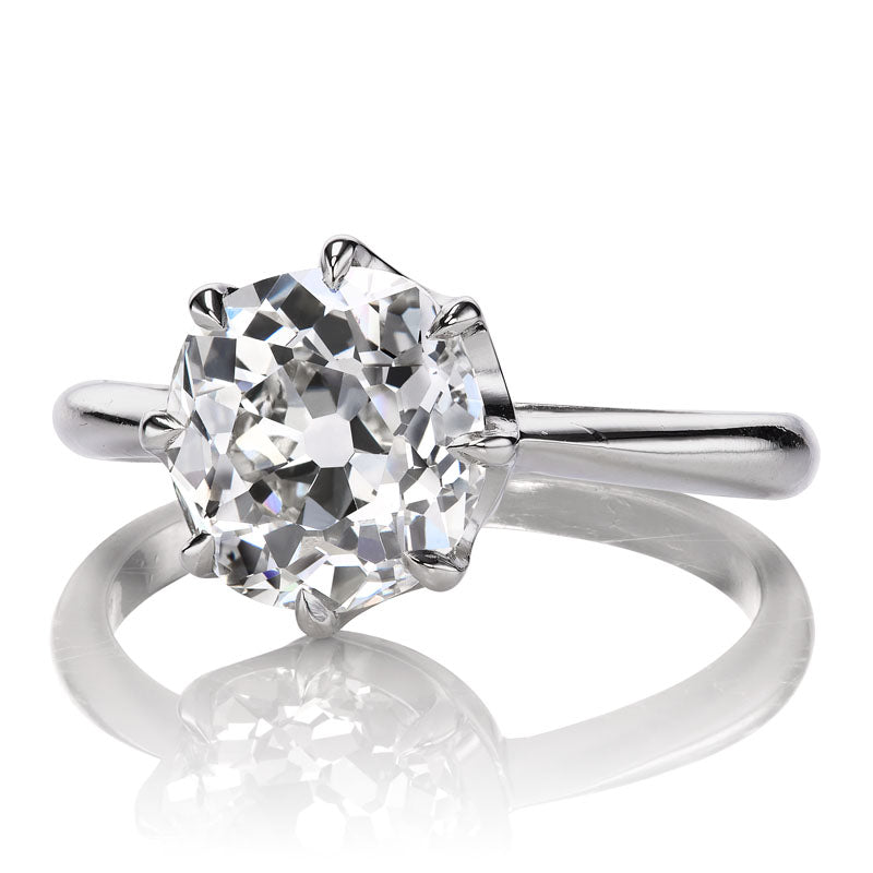 2.61 carat Old Mine Cut Diamond Ring in 8 prong Platinum Setting