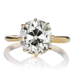 4.05ct Elongated Old Mine Cut Diamond in 8 prong Yellow Gold Setting