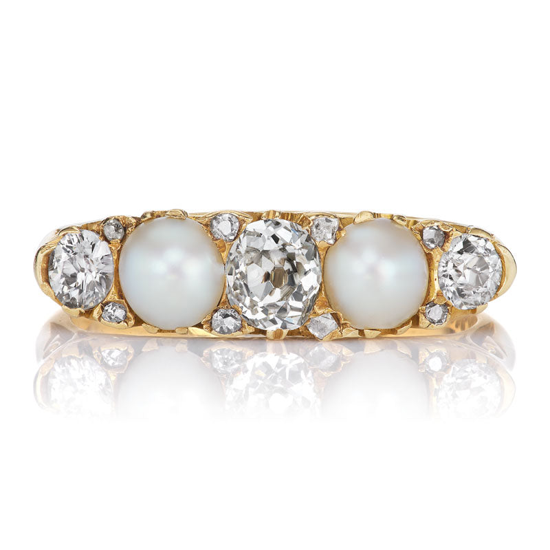 Edwardian Era Diamond and Pearl Half Hoop Ring