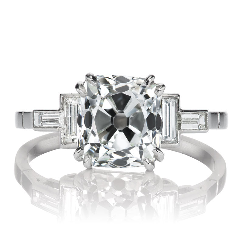 Antique Art Deco Old Mine Cut Diamond Ring with Baguettes
