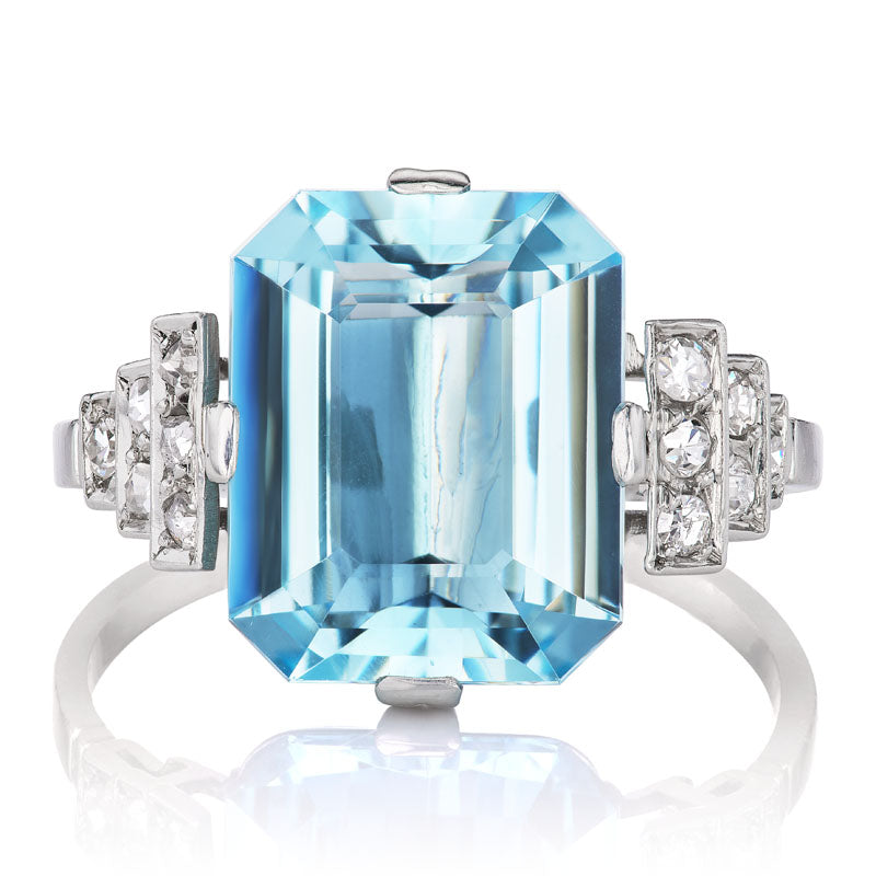 Retro Era Platinum Aquamarine and Diamond Ring