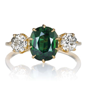 2.58ct Bluish Green Sapphire Ring with Diamond Side Stones