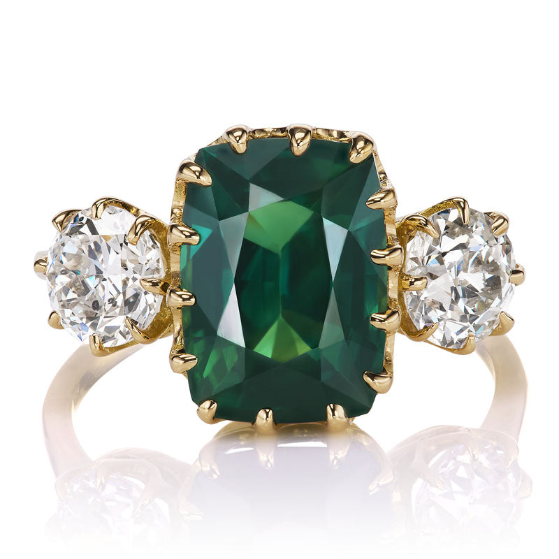 4.41 ct Blue-Green Sapphire & Diamond Engagement Ring