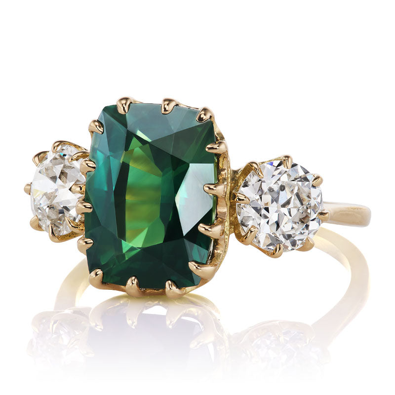 4.41 ct Blue-Green Sapphire & Diamond Engagement Ring