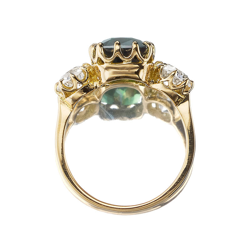 4.41 ct Blue-Green Sapphire & Diamond Engagement Ring