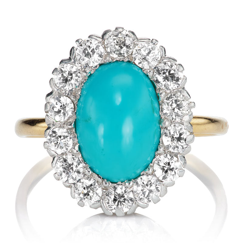 Vintage Turquoise and Diamond Cluster Ring