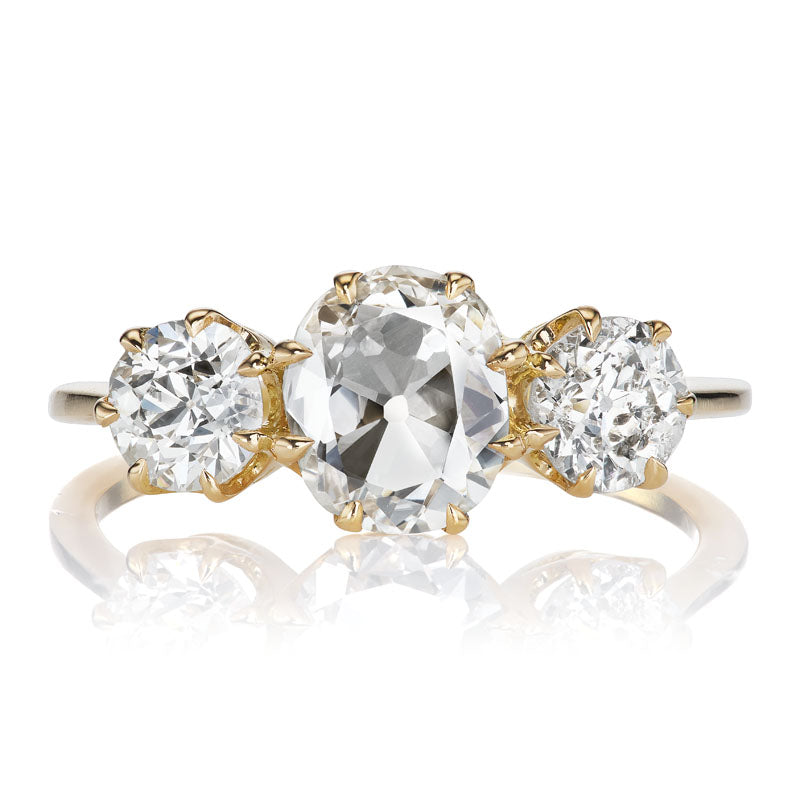 Three Stone Ring with 0.56 Old Mine Cut Diamond