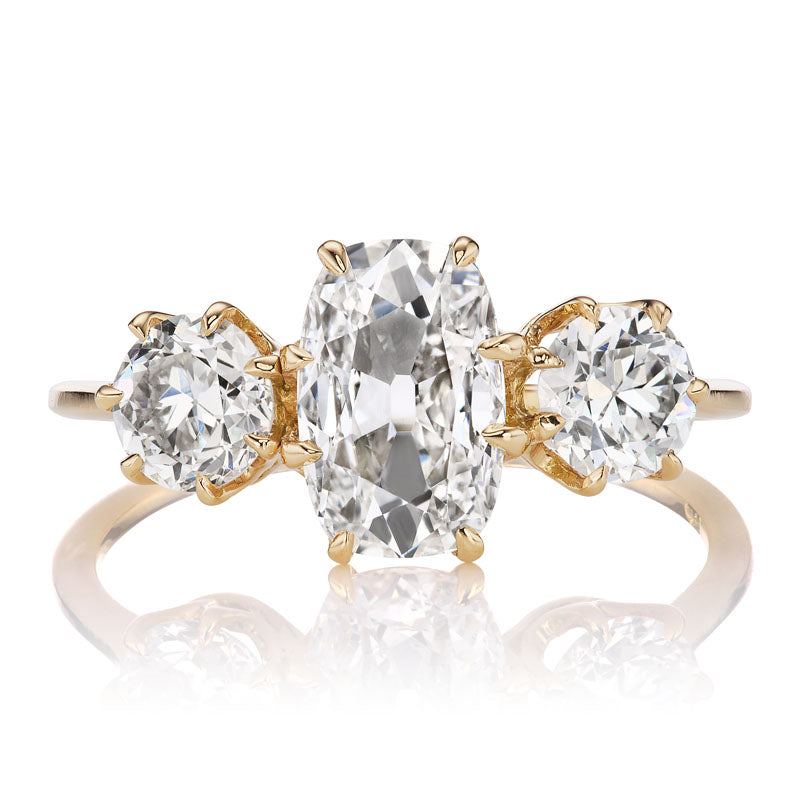 1.07ct Elongated Old Mine Cut Diamond Three Stone Ring