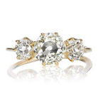 Warm Toned Three Stone Old European Cut Diamond Ring