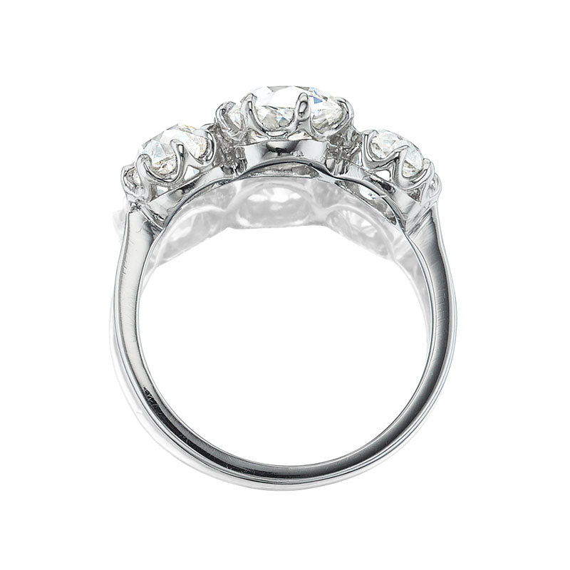 Platinum Three Stone Old Mine Cut Vintage Engagement Ring