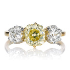Fancy Yellow Old Mine Cut Diamond Three Stone Ring